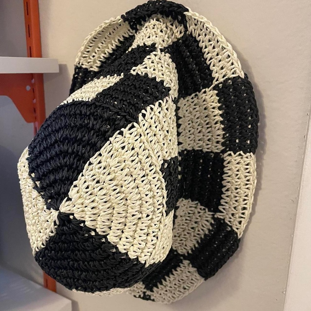 Checkered Straw Bucket Hat
